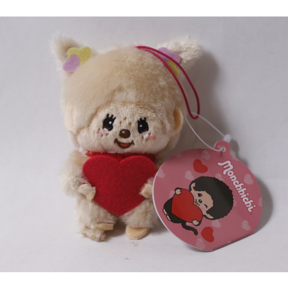 Japan Sekiguchi Monchhichi Mascot Plush w Red Heart and Tag ~ 260812-WH 701